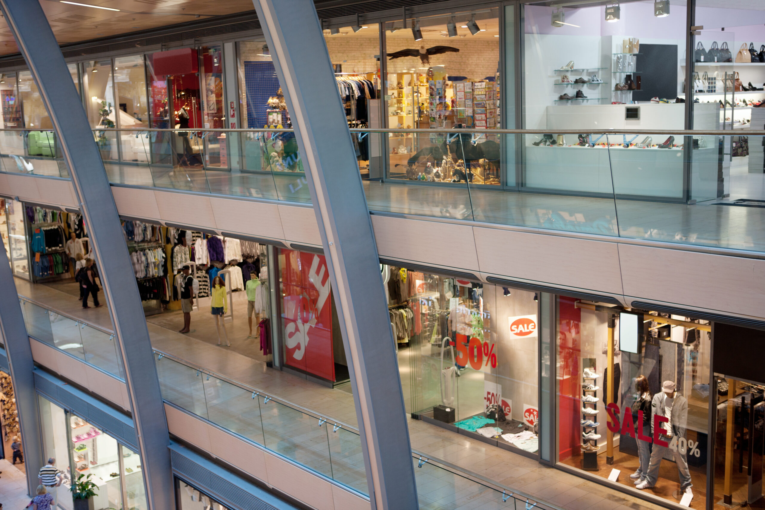 Interior of a multi-storey shopping center