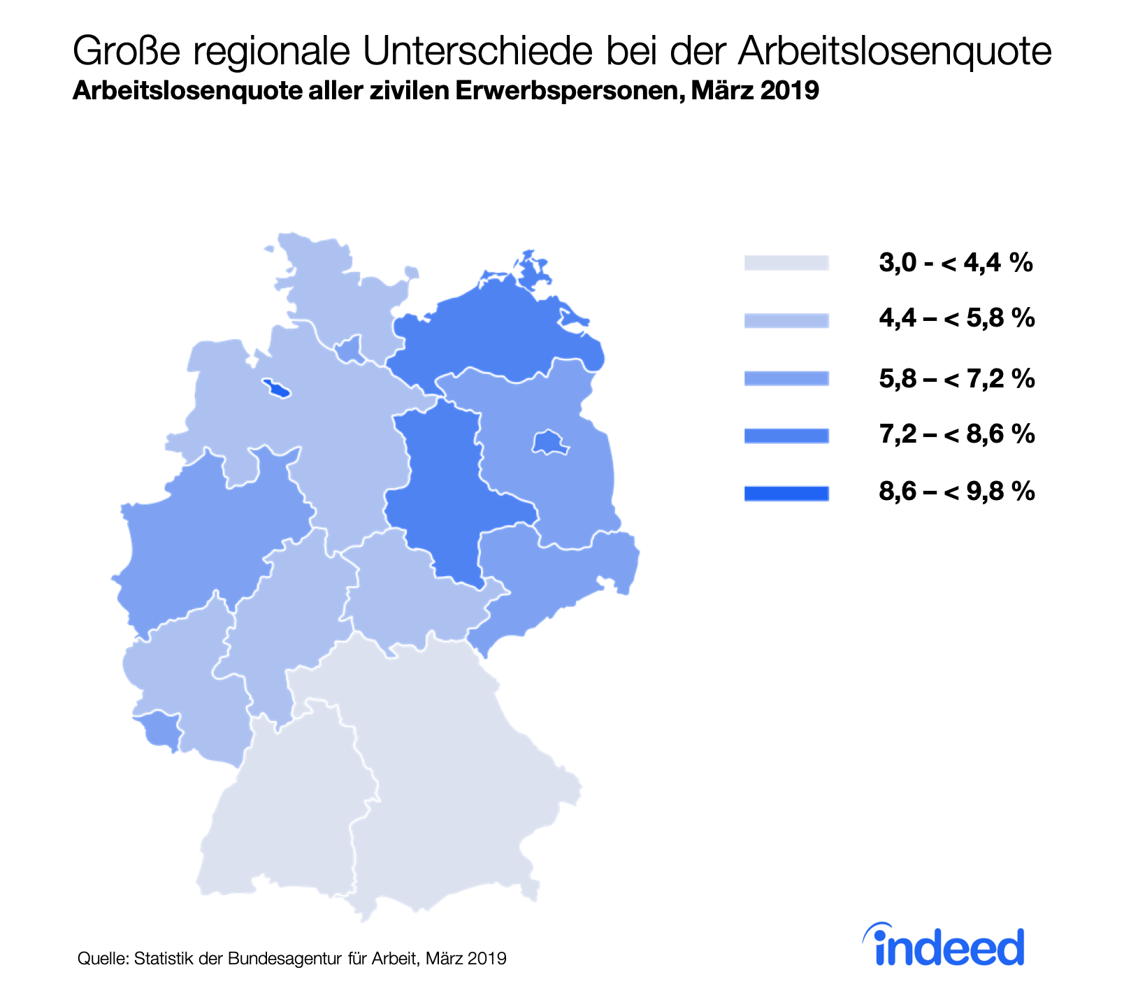 Grobe regionale Unterschiede bei der Arbeitslosenquote