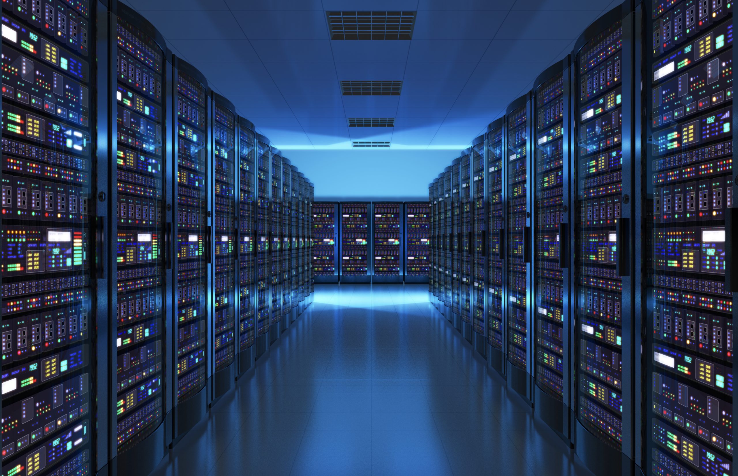 Server room interior in datacenter.