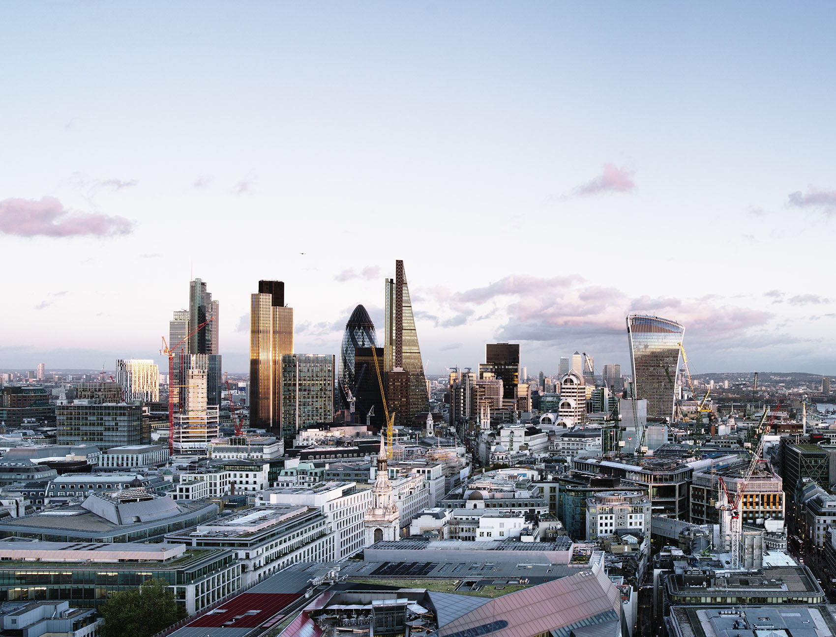 UK,London,City skyline at sunset