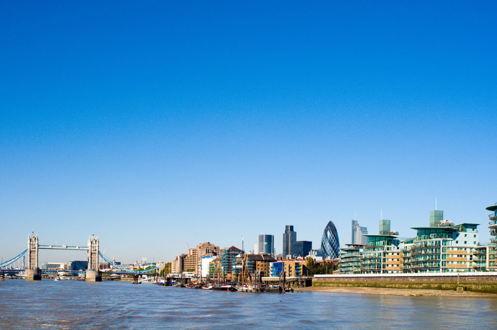 London skyline from the river Thames