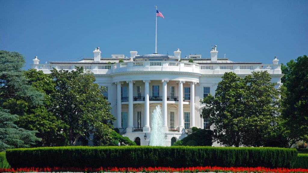 The front of the White House.