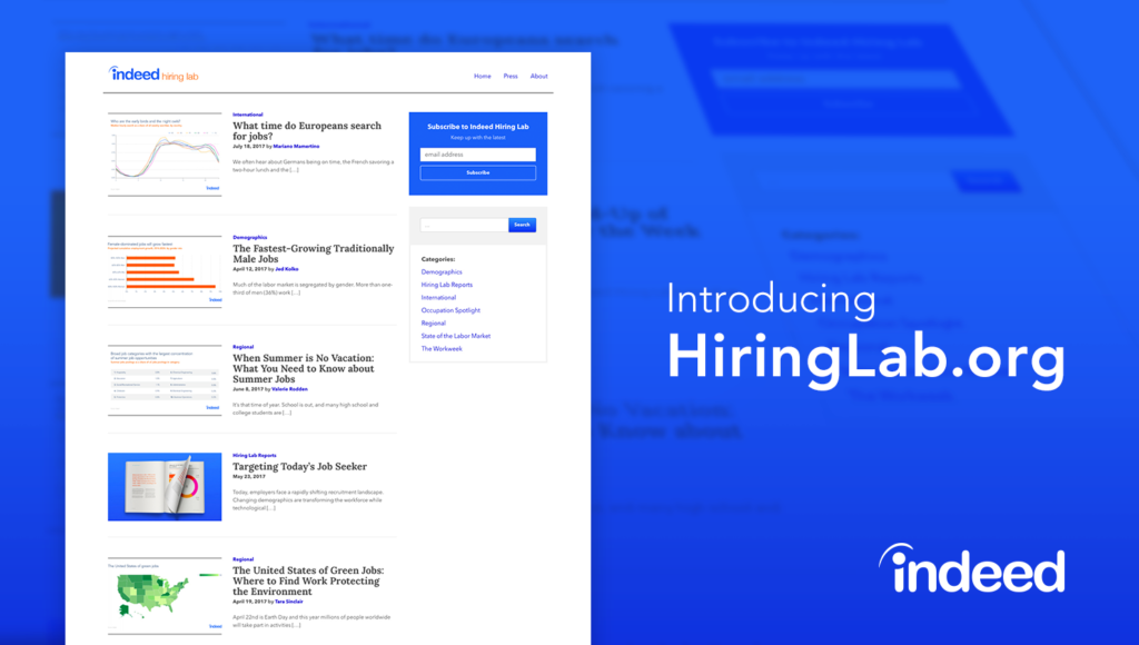 Introducing hiringlab.org. This image is a screenshot of a list of articles posted on hiringlab.org.