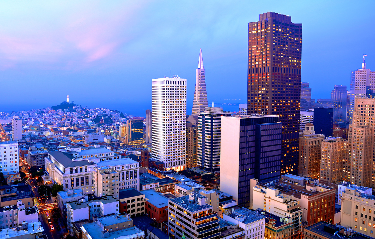 Photo of a city skyline with skyscrapers